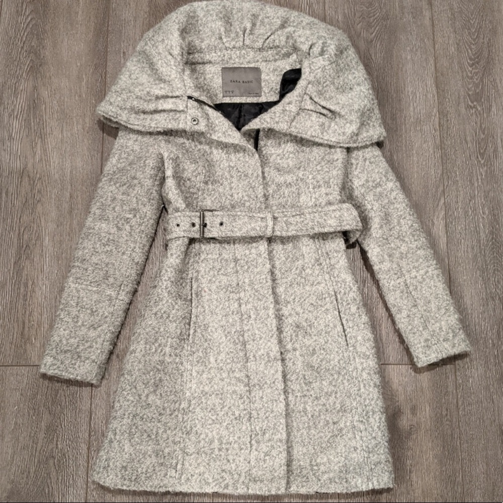 ZARA Basic Boucle Coat w/ Hood & Belt